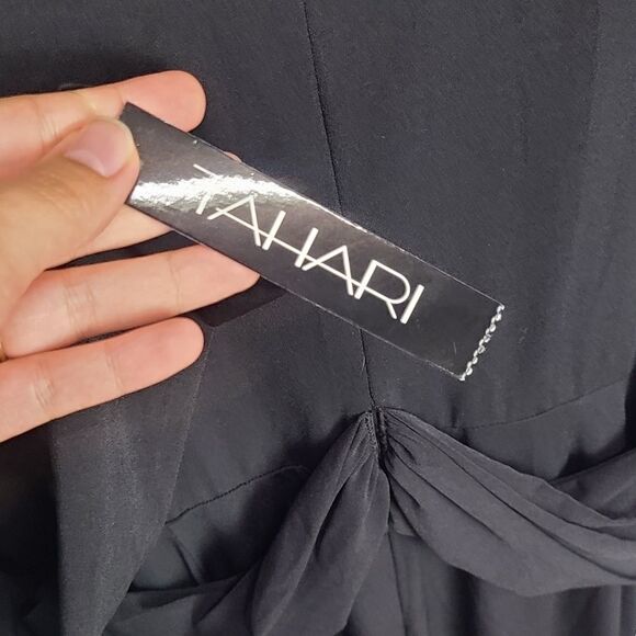 Tahari Black Midi V-Neck Wrap Cocktail Party Dress Size Medium - Picture 3 of 6